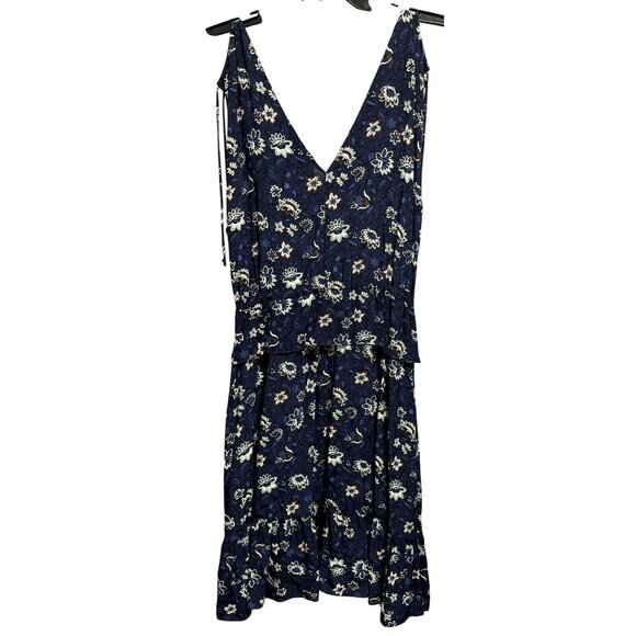 Thakoon Collective Navy Lotus Printed Dress Sz 6 V-Neck Ruffled High-Low Hem - Picture 6 of 10